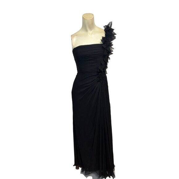 Tadashi Shoji Petite One-Shoulder Black Silk Formal Dress 2P - Picture 1 of 4